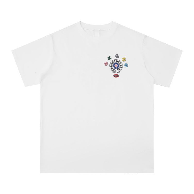 CHH Chrome Heart T Shirts Cross Leather Print Short Sleeve T-Shirt Loose