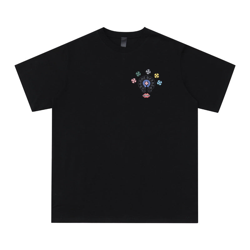 CHH Chrome Heart T Shirts Cross Leather Print Short Sleeve T-Shirt Loose